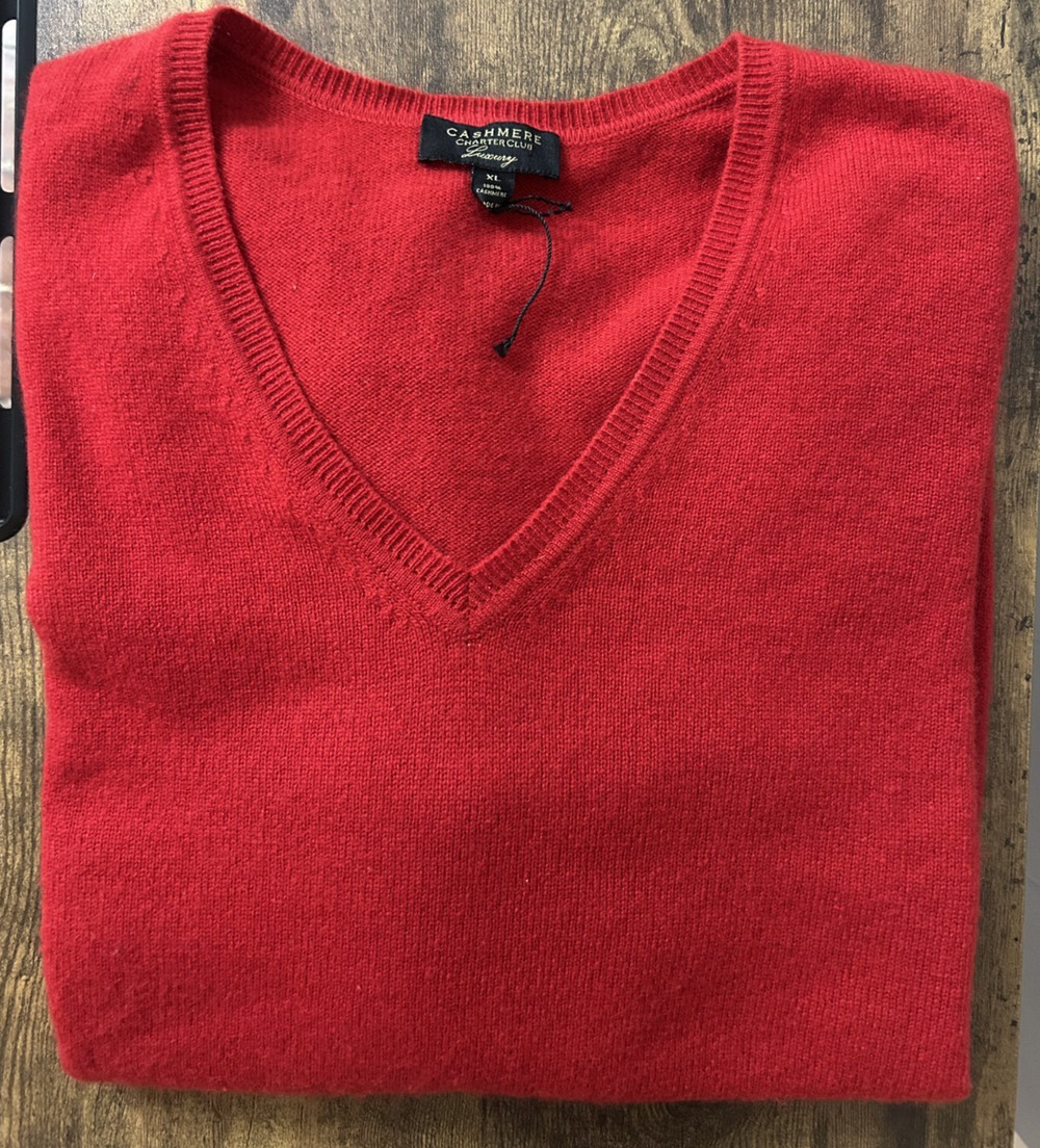 Charter Club Cashmere Crewneck Sweater Women XL Red Quiet Luxury Minimalistic
